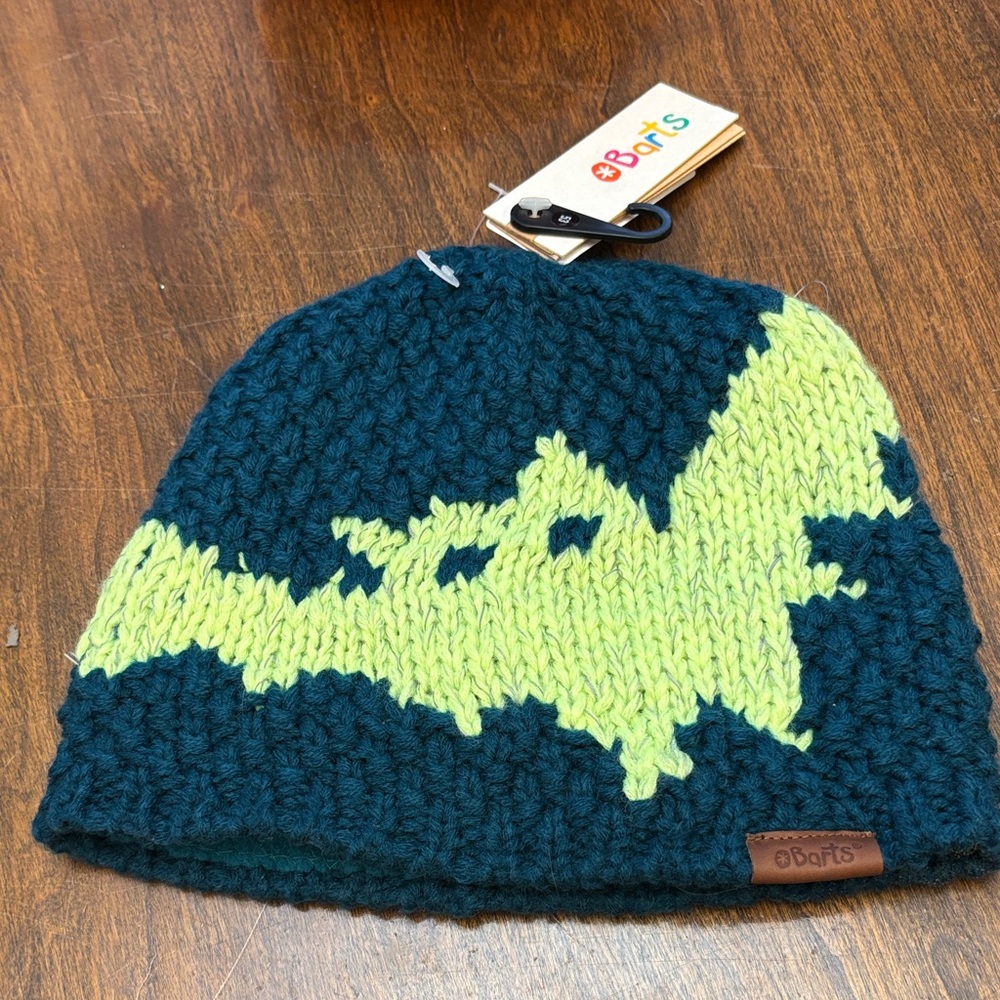 Barts Kids Dinosaur Knit Beanie - Dark Blue and Lime